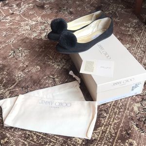 Jimmy Choo Pompon Suede Flat
